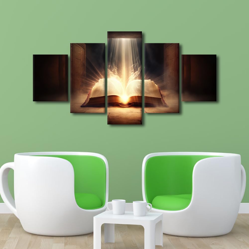 Canvas Wall Art for Bedroom Holy Bible Canvas Prints 5 Piece Wall Art Framed Wall Art Canvas Painting Wall Art Contemporary Wall Decor Religious Faith Artwork Wall Hanging, 60"x32"