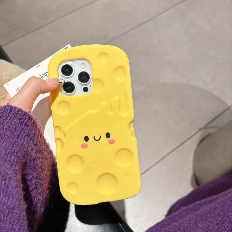 AZIALOWK 3D 17) Soft Silicone Cheese Phone Case for Apple Food Yellow Color Bright Vibrant Cartoon Creative Fun Cute
