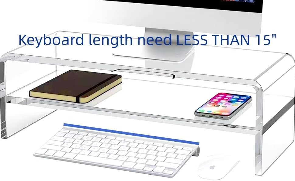 2 16/20 Inch, (16in) Acrylic Monitor Stand, Tier Riser with Storage Shelf, Clear, Home Office Desk Organizer
