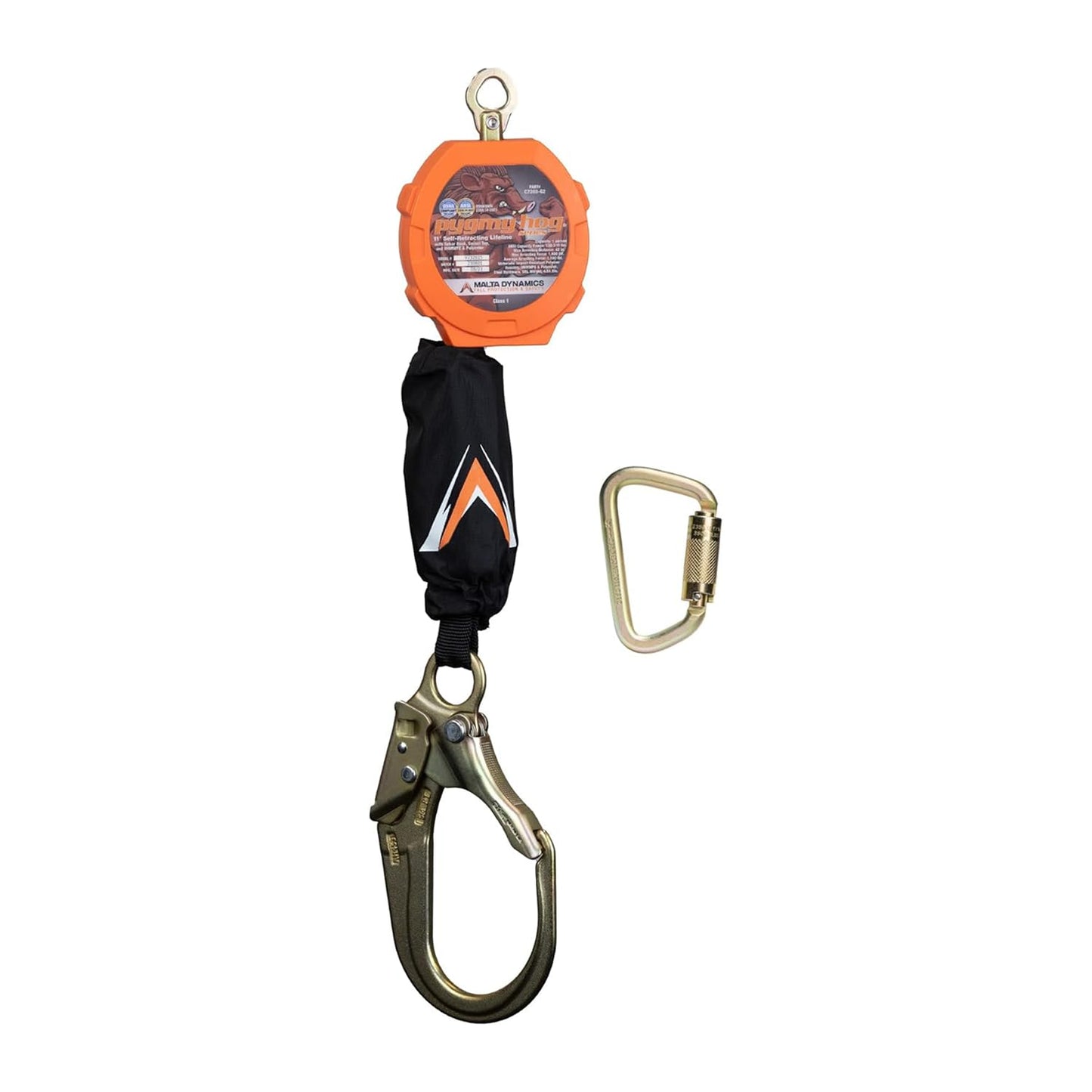 Malta Dynamics Pygmy Hog 11-Foot Self-Retracting Lifeline (SRL) – OSHA & ANSI Compliant Fall Protection Retractable Lanyard with Rebar Hook – Class 1-P, Lightweight, Durable, 310 Pound Capacity