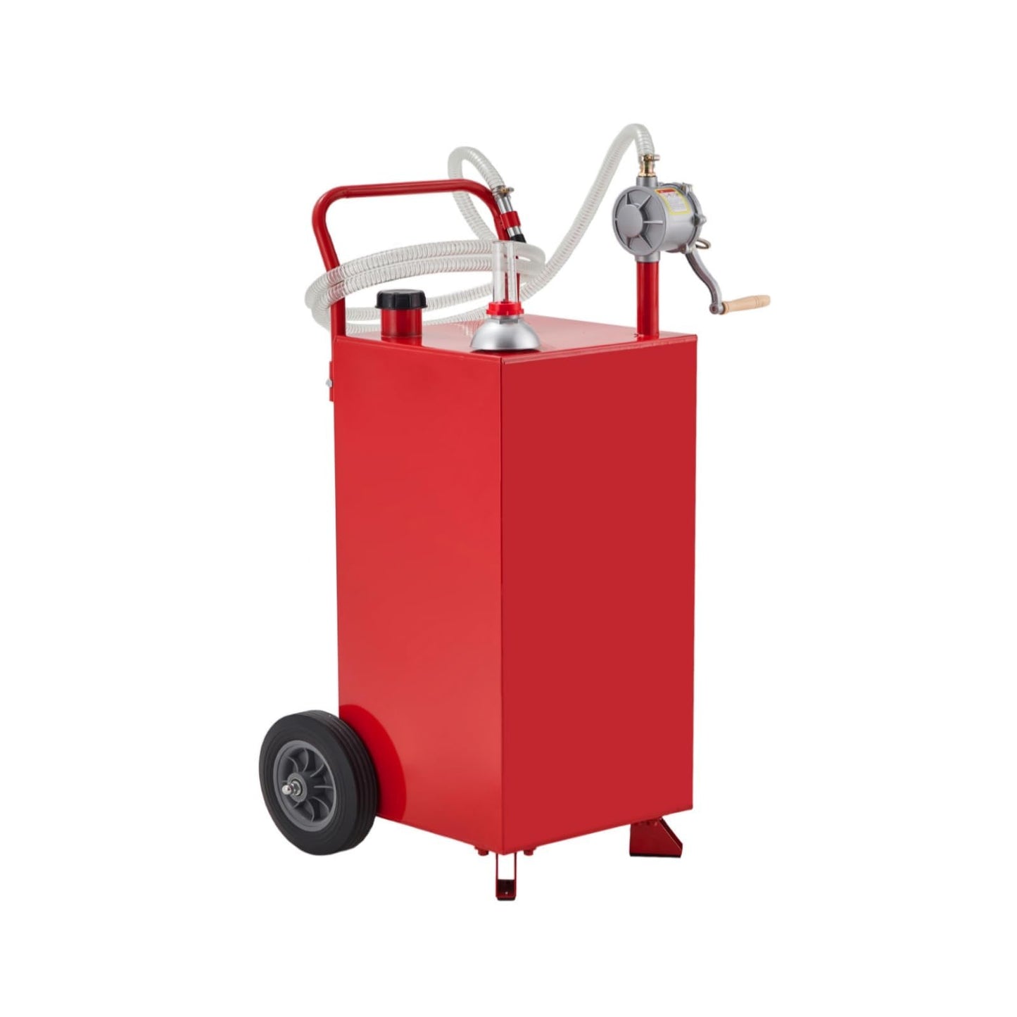 20 Gallon Fuel Caddy, Portable Gas Storage Tank with Manual Transfer Pump, Hose & 2 Wheels, Gasoline Diesel Fuel Container for Cars, ATVs, Boats, Lawn Mowers, Red