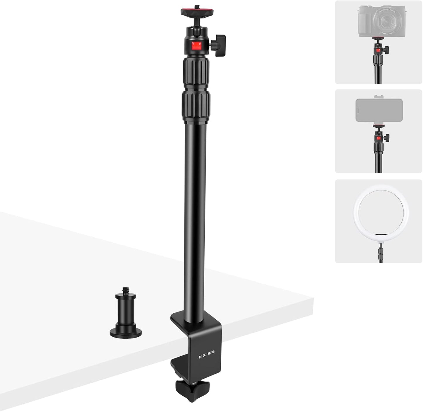 Mechrig 360 1/4" (811002) Camera Desk Mount Table Stand with Ball Head, Table Light Stand with Screw & C Clamp, Webcam