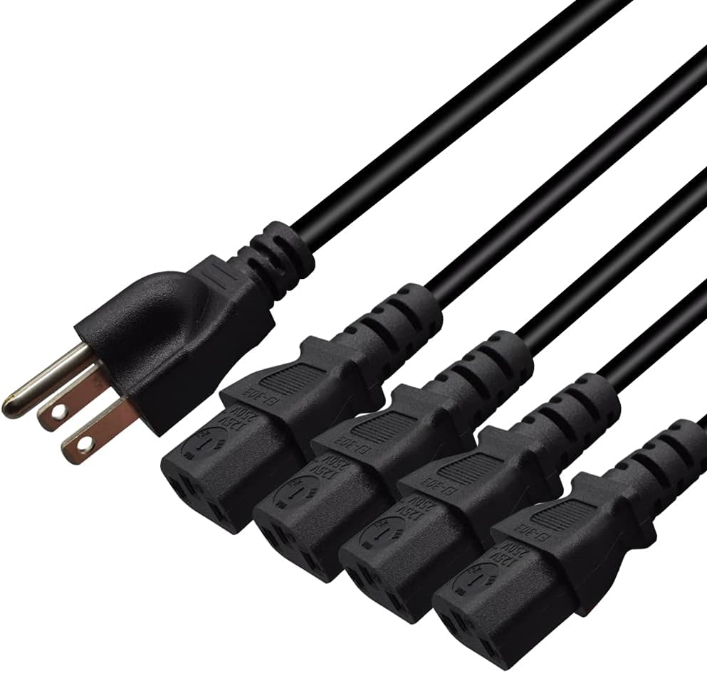 Toptekits 5-15P 4X C13 4 3 C13 Split(6ft/2m, 5-15P 4XC13) Computer Monitor Power Cord Splitter, NEMA to Y-Cable, Power