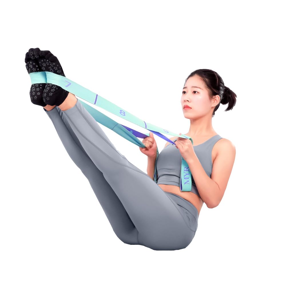 2 PCS 11 Grids Adjustable Yoga Stretch Band, Elastic Stretching Strap, Leg Stretch Equipment Flexibility Resistance Stretch Band for Physical Stretching, Pilates, Ballet, Dance (Gray+Blue)