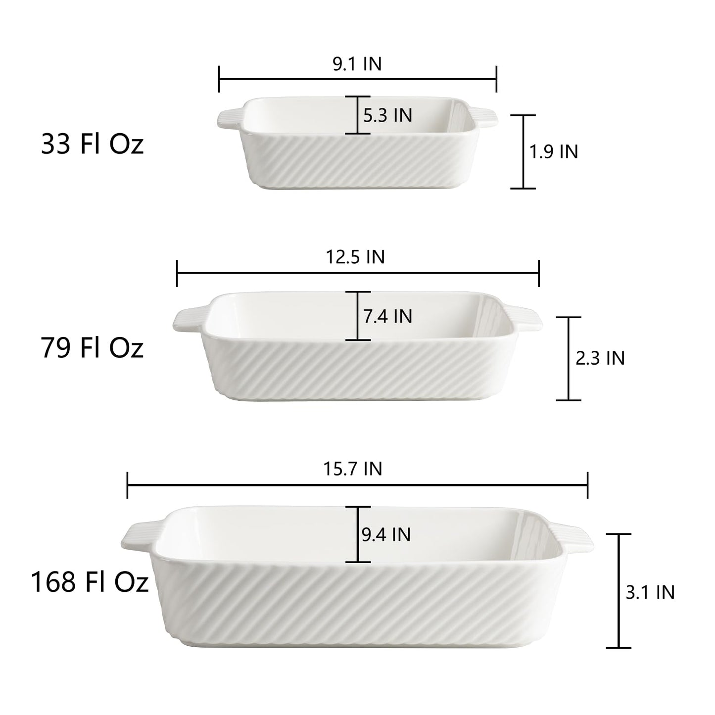 Sweejar Ceramic Baking Dish Set, Cake Baking Dish for Brownie, Porcelain Striped Casserole Dishes for Oven with Handle for Lasagna, Family Dinner(Beige)