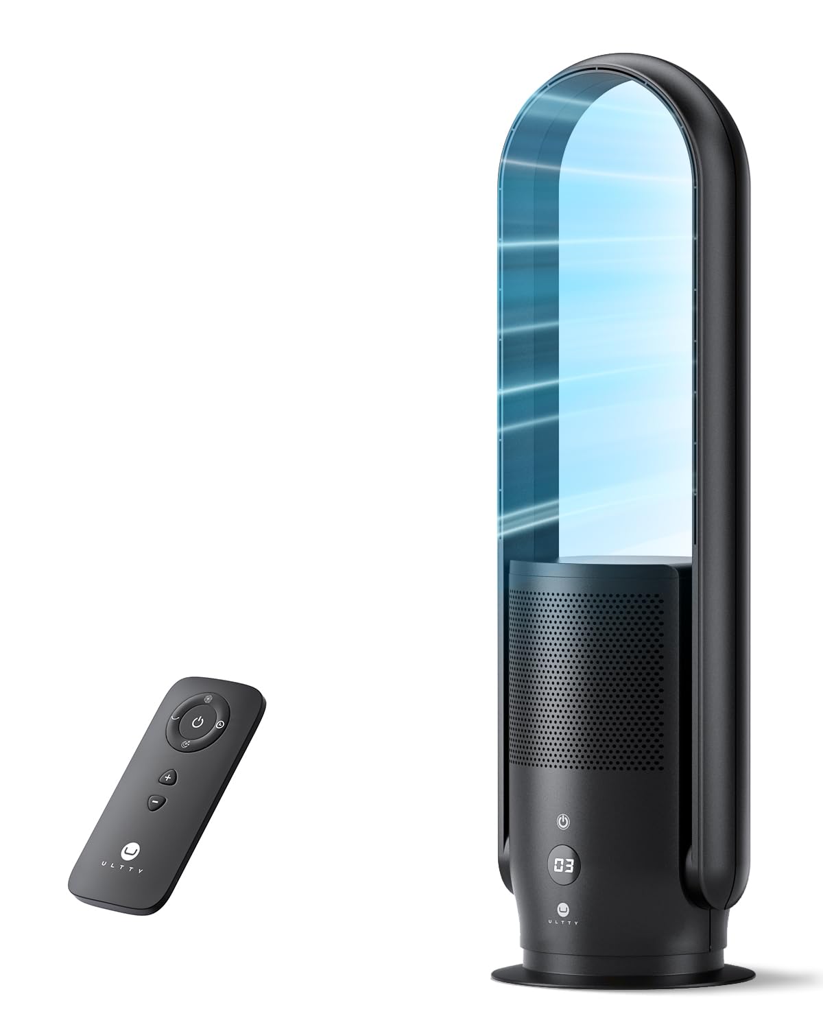 U ULTTY Bladeless Tower Fan and Air Purifier in one, Quiet Tower Fan with Remote, Touch, 9 Speeds, 8H Timer, HEPA Filter 99.97%, 90° Oscillation Fans, Floor Fans Powerful for Home Office Room, Black