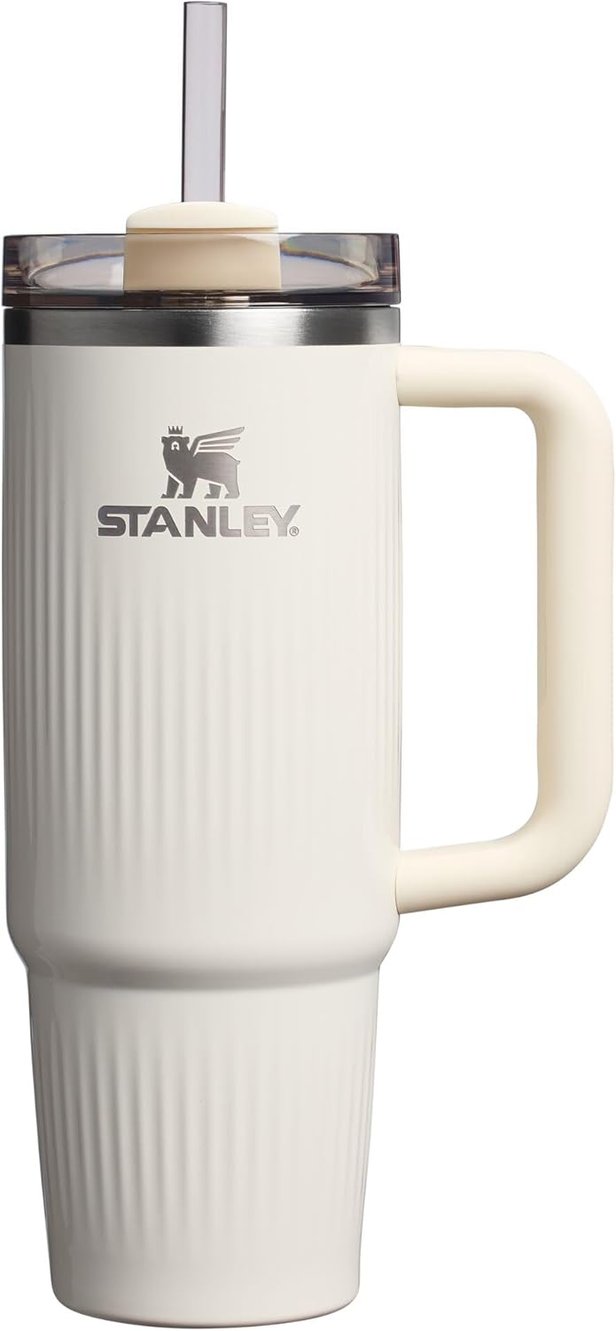 STANLEY Quencher H2.0 Tumbler - 30 oz Insulated Stainless Steel with Handle & Straw | BPA-Free Fluted Cream Gloss