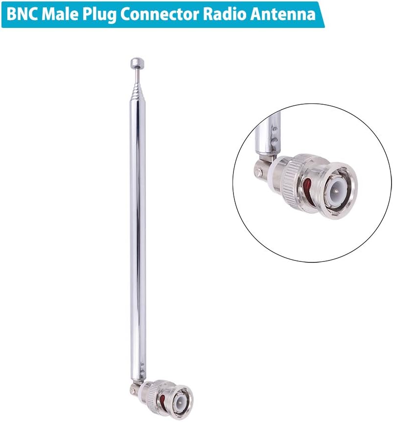 Fancasee 2-Pack BNC Radio Antenna with BNC Male Plug Jack Connector Adapter Telescopic Stainless Steel HF VHF UHF BNC