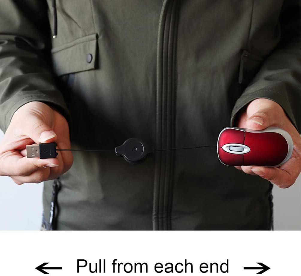 SHARE SUNSHINE Mini Small Travel Optical Mouse Portable USB Wired Mouse with Retractable USB Cord for PC Laptop