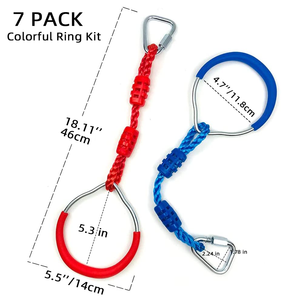 7 Colorful Ninja Ring Fitness Gymnastic Ring Outdoor Backyard Playground Training Equipment Play Set, Funny Jungle Gym Fist Hanging Swing Monkey Bars Ninja Warrior Obstacle Course Trapeze Accessories