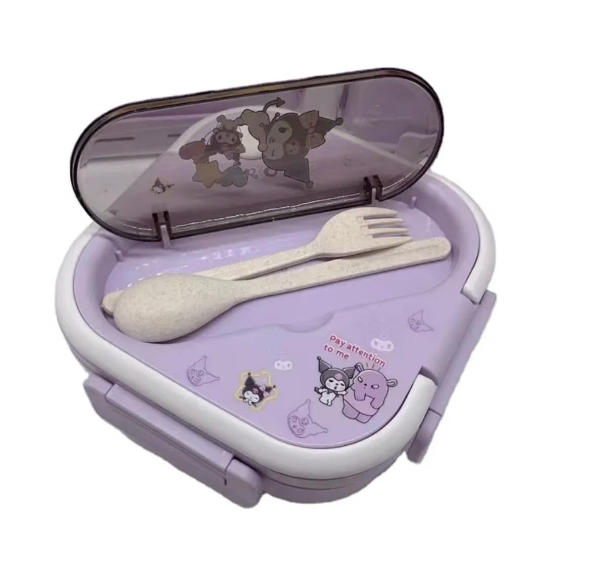 hombäde Bento Lunch Box Container Set with 3 Compartments Portable Personal Sealed Plastic Utensils Food Container Cute Kawaii Anime Kitty Bunny Dog (Purpleromi)
