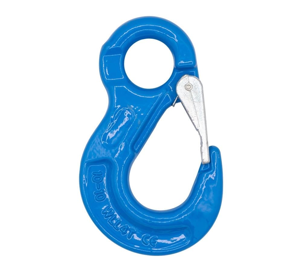 Mytee Products 2 Pack 3/8" G100 Eye Sling Hook with Safety Latch for Lifting & Rigging | 8,800 LBS WLL 35,200 LBS Break Strength | Fits G100 1/2" Chains Wire Ropes Slings Blue Alloy Steel ASME B30.29