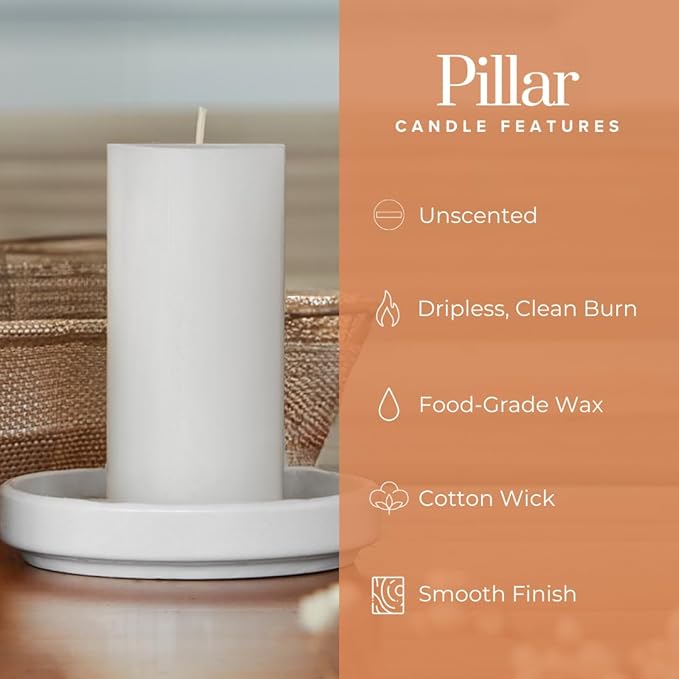 Simply Soson 2x4 inch White Pillar Candles Set of 10, Smooth Texture, Unscented White Candles, Dripless Candles, 2 inch Pillar Candles Ideal as Wedding, Parties, Spas, Dinner, Home Decoration