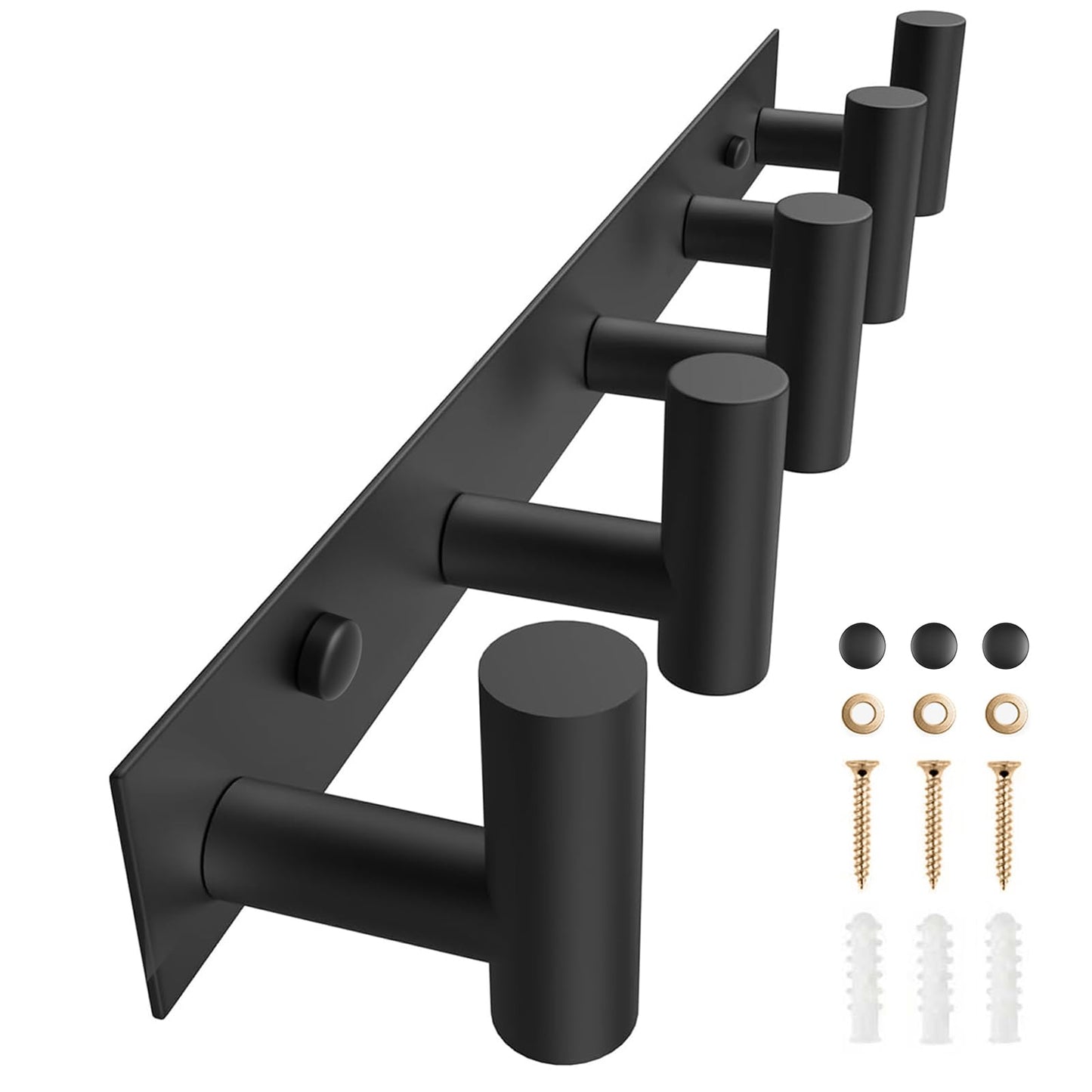 VAEHOLD Black Hat and Coat Wall Mount Rack 5 Hooks for Robes, Bags, Keys, and Towels Bathroom Towel Hanger Organizer (1 Pack)