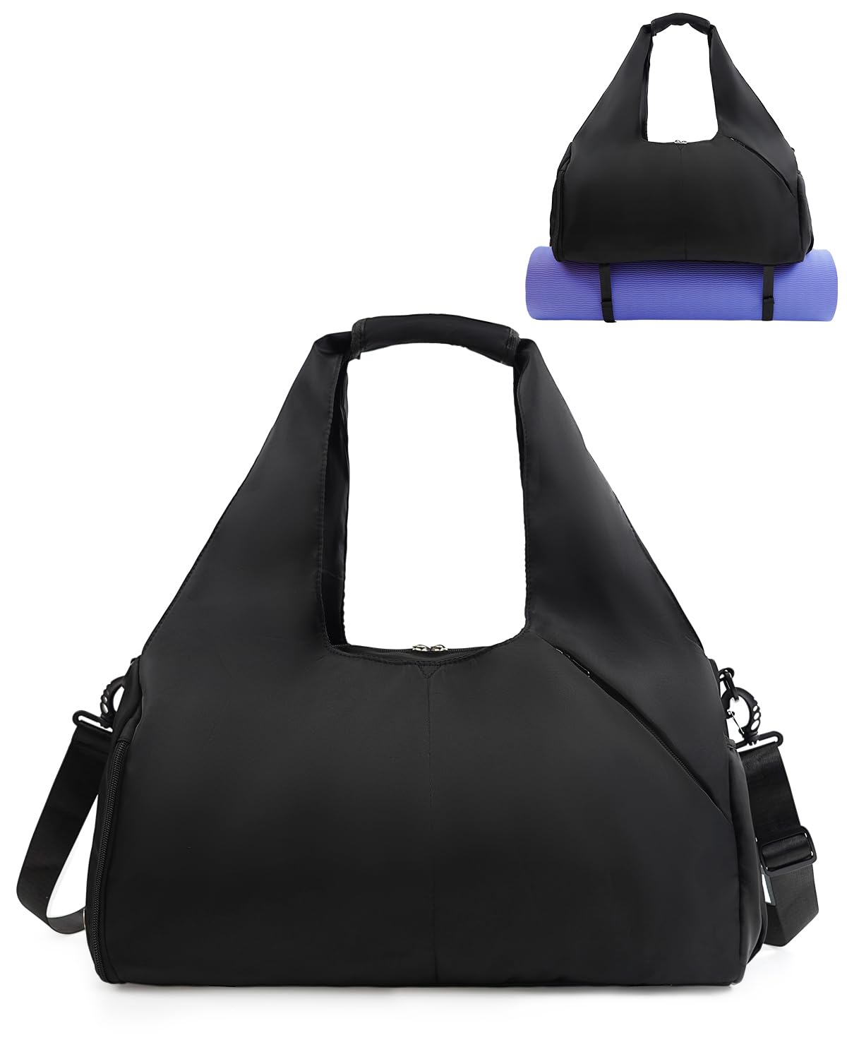 RHDZO Gym Bag for Women with Shoe Compartment Yoga Mat Bag with Wet Pocket and Water Bottle Holder Weekender Bag with Shoulder Strap, Black (Standard Bottle Fit)