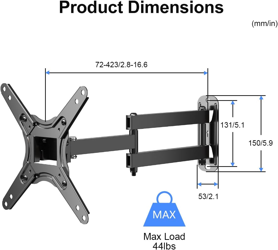 suptek 13-42 Inch 200x200mm 44lbs, MA1345 Full Motion TV Monitor Wall Mount for Most LED LCD Flat Curved Screen TVs