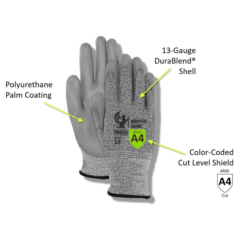 MAGID Griffin Gear ANSI A4 Liquid Repellent Nitrile Work Gloves , 144 Pairs, Size 10/XL, GPD452
