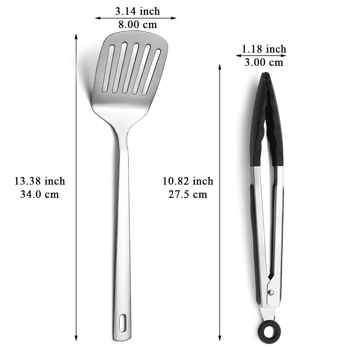 Spatulas And Kitchen Tong Set Of 2, Kyraton Spatula And Cooking Tongs, Stainless Steel Kitchen Utensils Set For Home, Restaurant, Camping, BBQ