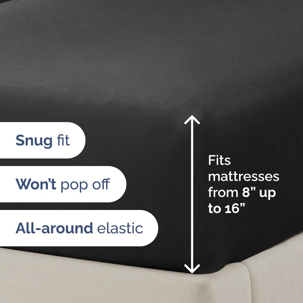 Skiennix Full XL Bed Sheet Set - Soft, Breathable & Cooling 4-Piece Luxury Bedding - Deep Pockets, Fade & Wrinkle Free - Black