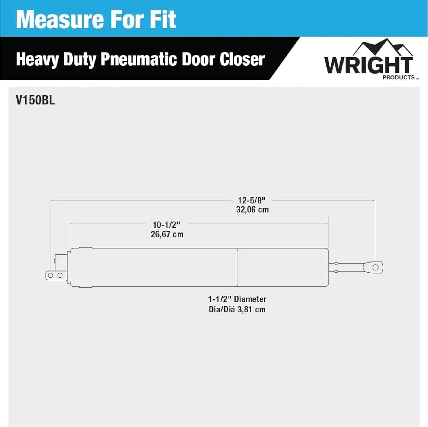 Wright Products Heavy-Duty Pneumatic Storm Door Closer – Durable, Adjustable, Quiet-Closing with Hold-Open Feature (Transitional, Black)