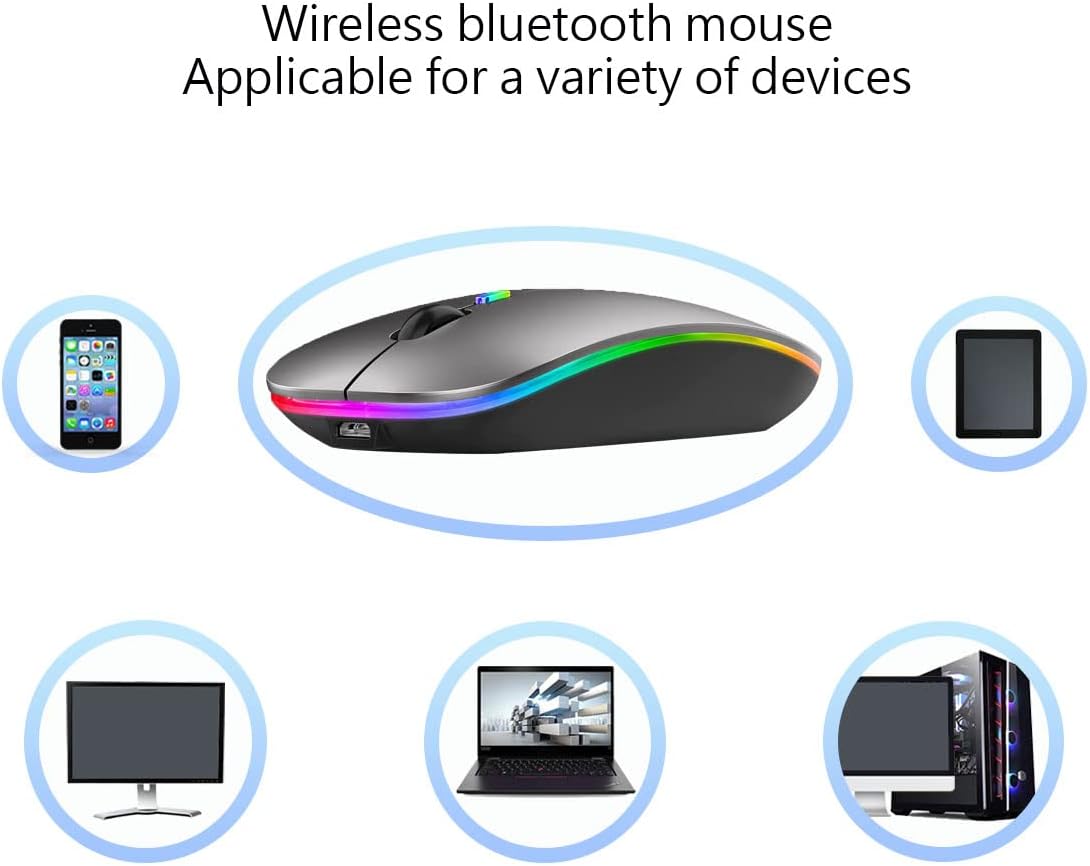 WREANU Use(BT5.2 2.4G Wireless Bluetooth Mouse Rechargeable Laptop Mice with LED Lights Silent Slim and Portable USB)