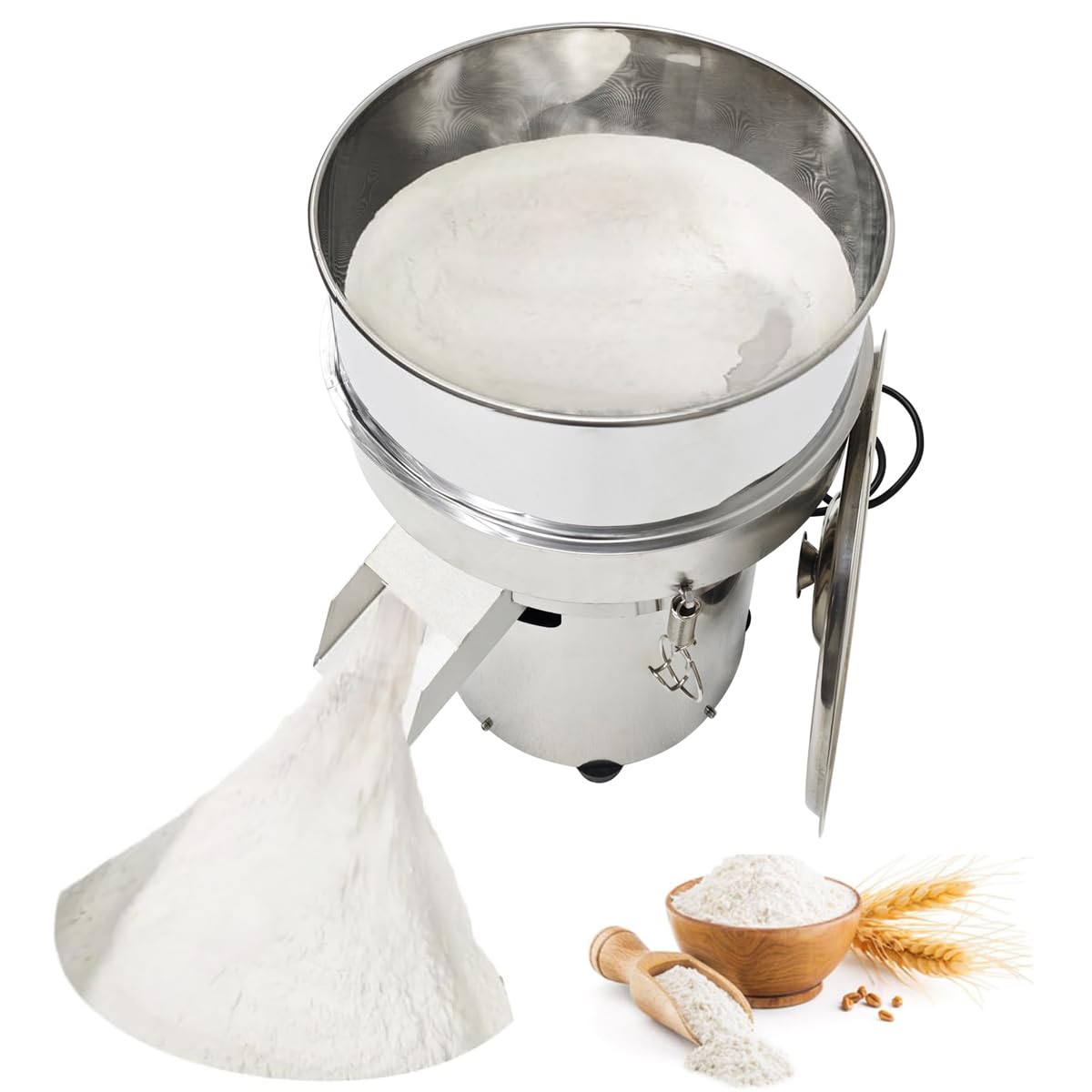 INTBUYING Automatic Powder Sifter Machine, Sieve Shaker Vibrating Machine, Electric Stainless Steel Powder Shaker, Electric Sieve Vibrating Screen with 60 Mesh Screen, 110V, 11.8 inch Diameter
