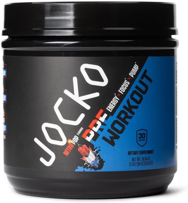 Jocko Fuel Pre Workout for Men & Women - High Stim Low Sugar Blend with Beta Alanine + L-Citrulline, Support Muscle Pump, Energy, & Recovery, 200mg of Caffeine Nitro Pop, 30 Servings 1.31lbs (594 G)