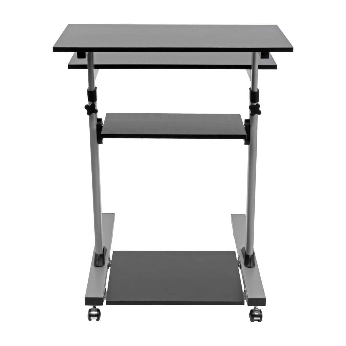 TRIPP LITE Mobile Sit Stand Desk, Height Adjustable Small Rolling Laptop Cart Workstation Workspace, 4 Shelf Storage, Home Office & School, 5-Year Warranty (WWSSRC)