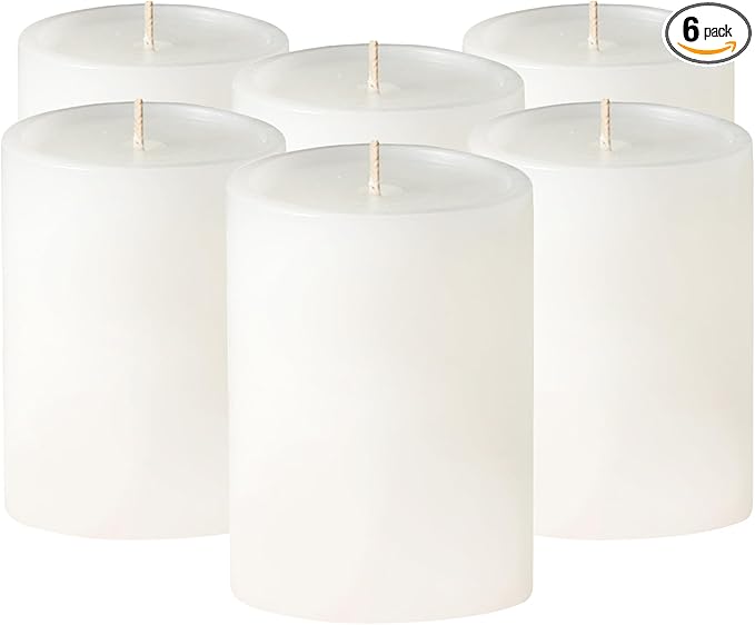 Simply Soson 3x4 inch White Pillar Candles Set of 6, Smooth Texture, Unscented White Candles, Dripless Candles, 3 inch Pillar Candles Ideal as Wedding, Parties, Spas, Dinner, Home Decoration, Church