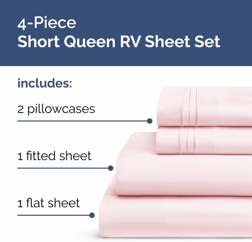 RV Short Queen Sheet Set - Soft, Breathable & Cooling 4-Piece Bedding for Trailers | Fits 8” to 12” Mattresses - Lavender Pink