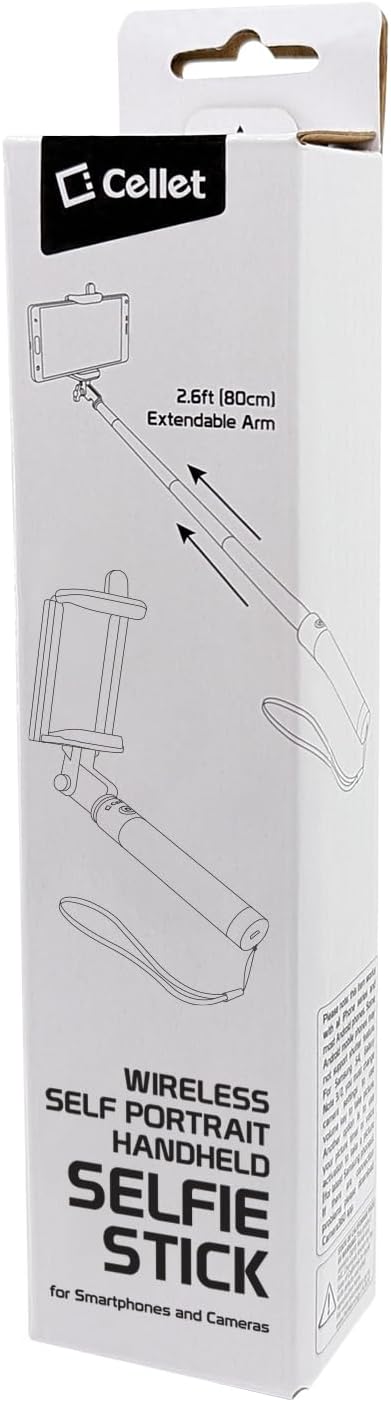 Cellet Selfie Stick Extendable Adjustable, for All Smartphones iPhones, Samsung Galaxy, Google Pixel, Go Pro