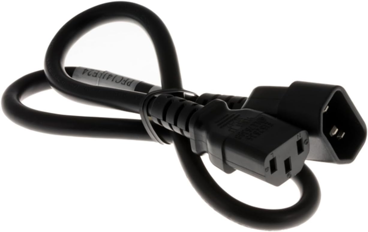 CablesAndKits 2ft C14 C13, 18 10A 250V AC Power Cord IEC to AWG, Computer Power Cable Extension for PC, Monitor