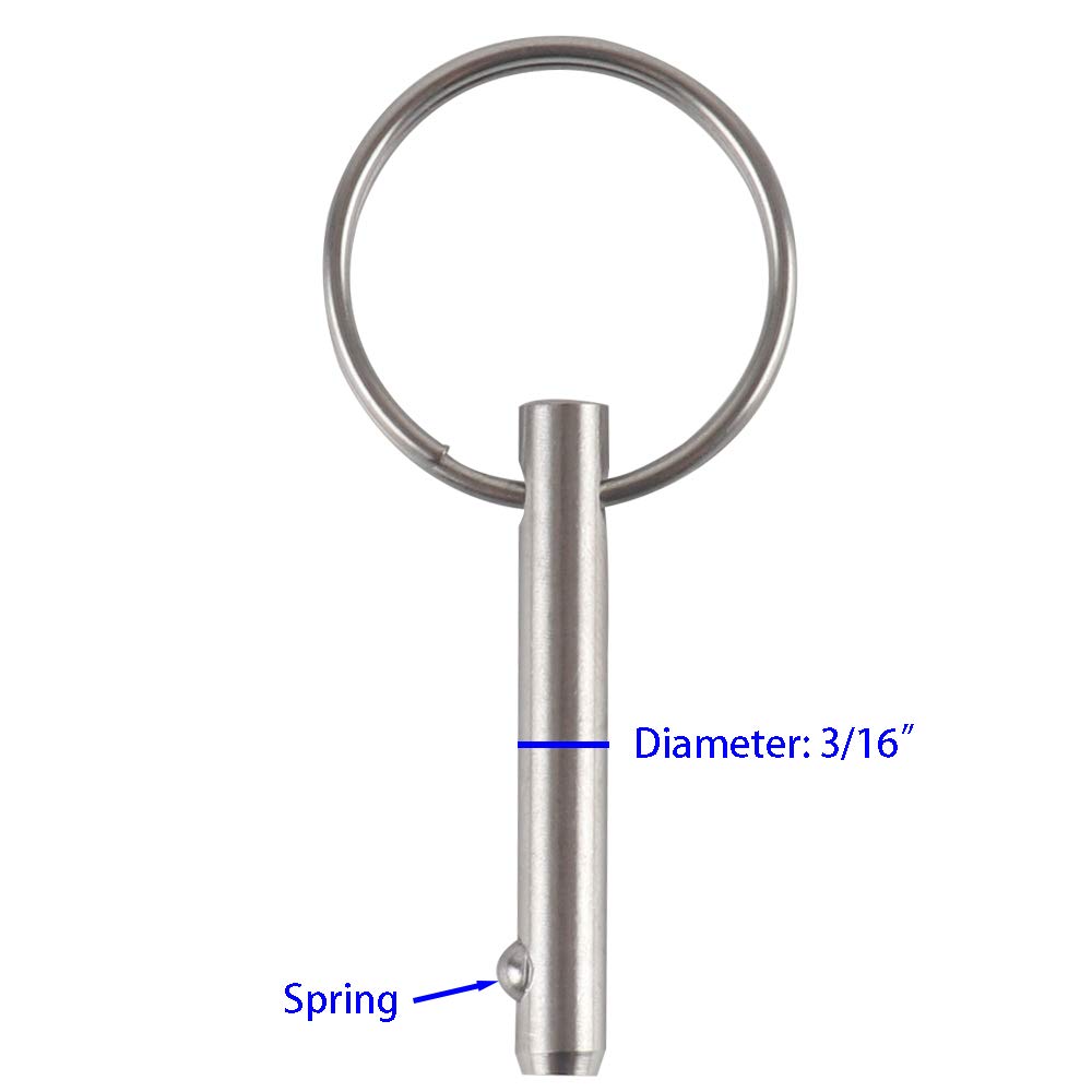 VTurboWay 2 Pack Small Quick Release Pin, Diameter 3/16", Usable Length 0.95", Full 316 Stainless Steel, Bimini Top Pin, Marine Hardware