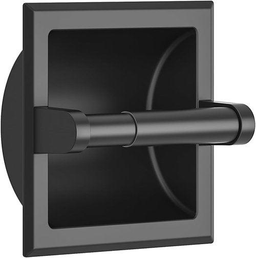 FORIOUS Recessed Toilet Paper Holder - Durable Stainless Steel Wall-Mount Design | Matte Black Finish