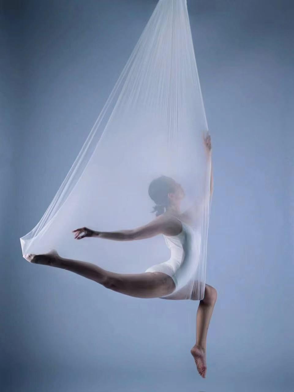 Transparent Aerial Yoga Hammock Set with Low Elasticity Aerial Silks Set Included Accessories (white, 7.7 yards)