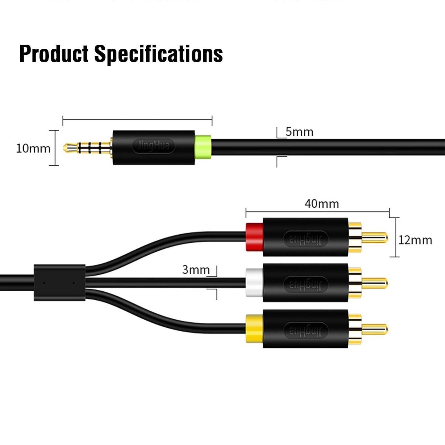 3.5mm 3 5ft MP3, to RCA Audio Video Cable, Bi-Directional AUX to RCA AV Cord for Smartphone, DVD Player, TV, Projector