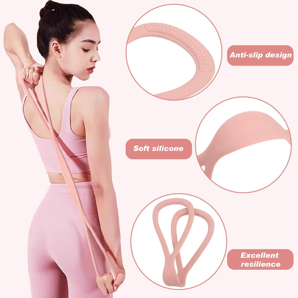 Figure 8 Resistance Bands Set of 3 (15/25/35lb),Silicone Exercise Bands with Handles for Women Men, Workout Bands for Shoulder, Posture Correction, Home Gym Yoga Exercise Equipment