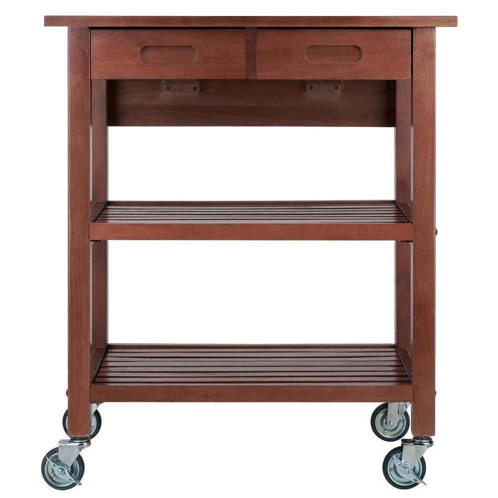 Furnifact Kitchen Cart, Drop Leaf Extension, Slatted Shelf, 2 Locking Casters, Solid Composite Wood, Brown