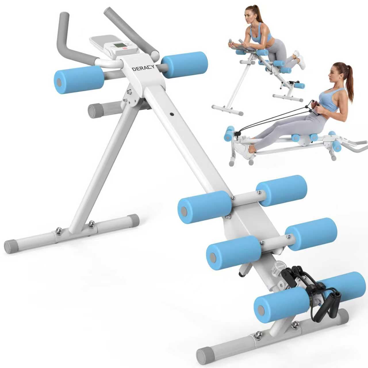 DERACY Ab Workout Machine Adjustable Ab Trainer Abdominal Trainer for Home Gym Foldable Ab Crunch Machine for Core 440 LBS (White - Blue)