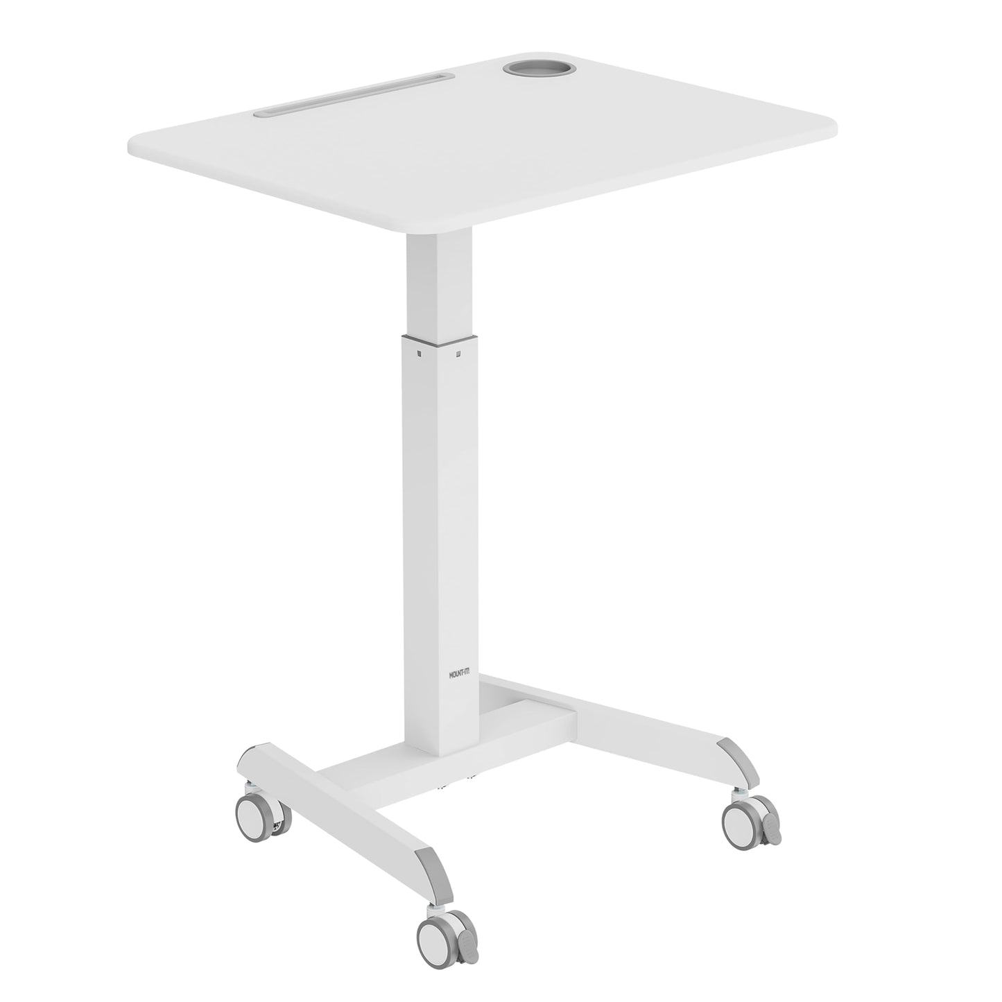Mount-It! Laptop Cart Rolling Desk Adjustable Height with 28.5" x 22" Tabletop, Ergonomic Sit-Stand Workstation on Wheels Portable for Home Office, Dorm, Classroom, White