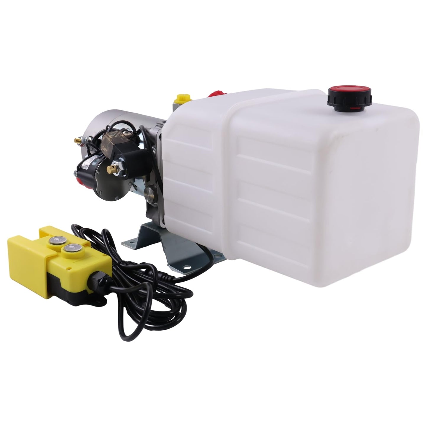 Solarhome 12V DC Single Acting Hydraulic Power Unit 6 Quart Plastic Tank with Remote Control 4.5" 2500PSI 3000PSI SAE 8 Ports Compatible with Dump Trailer and Car Lifting
