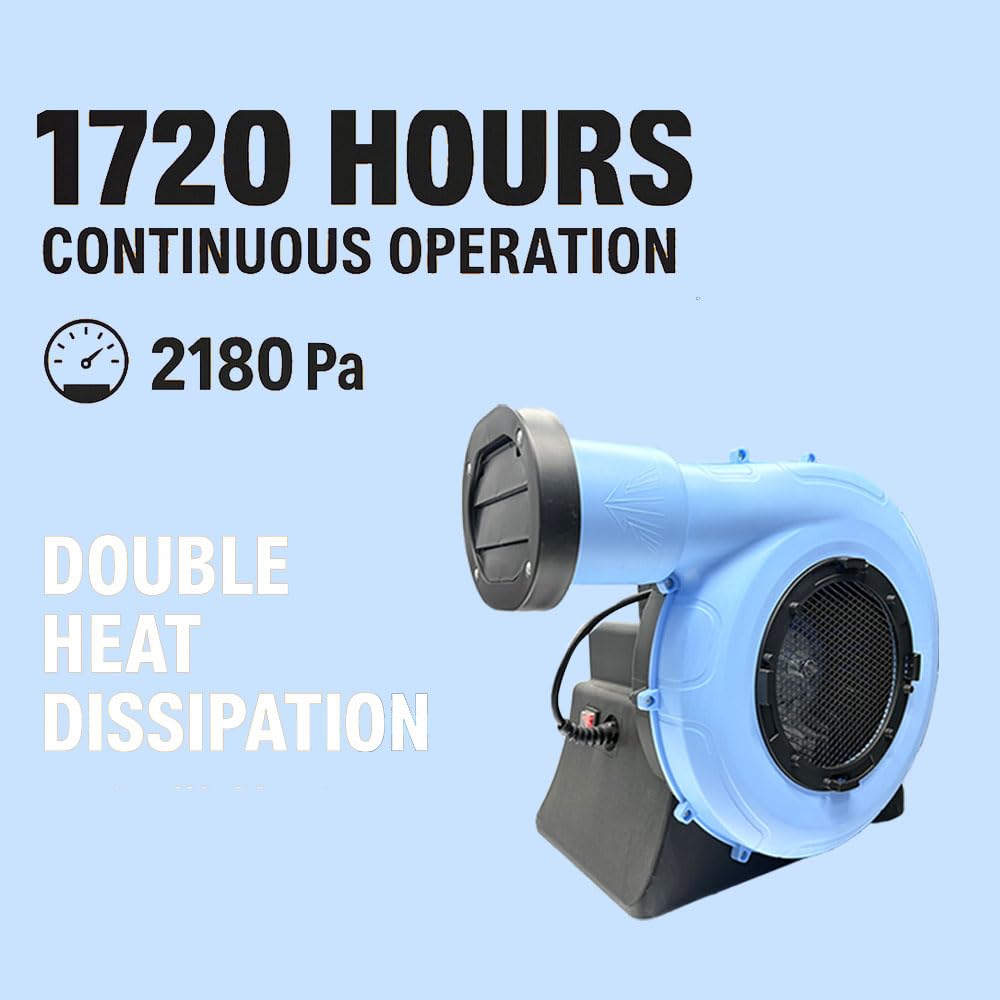 2HP Commercial Air Blower for Inflatable Bounce House, 1500W Heavy Duty Blower with Dual Blades, Quiet & Durable Design, ETL Certified for Outdoor Castle, Slide, Party Use