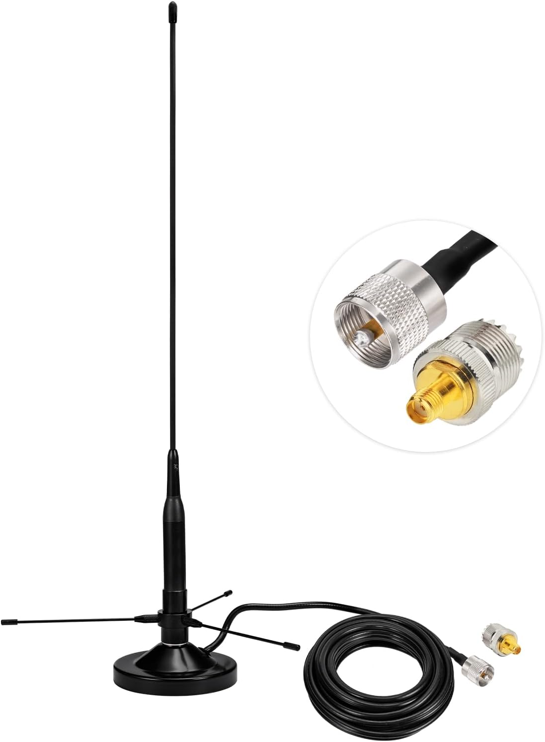 BINGFU 136-174MHz 400-470MHz PL259 Vehicle Mobile Ham Radio Antenna with Ground Planes Dual Band VHF UHF Magnetic Base