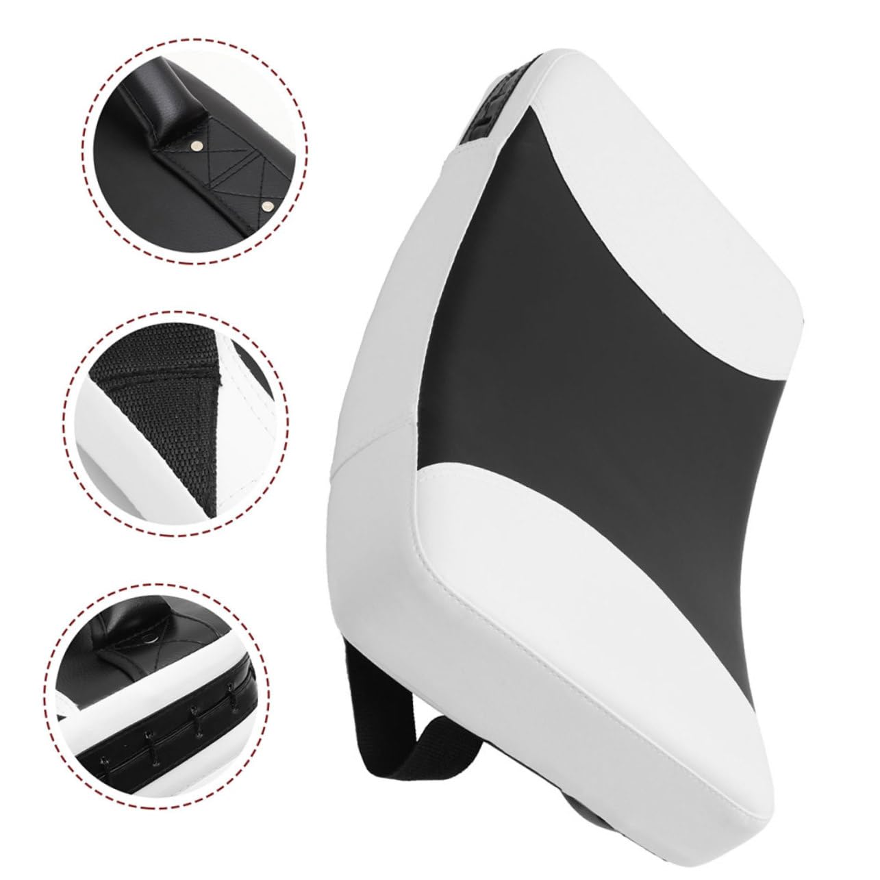 Taekwondo Kick Pad Shield, Ergonomic Curved Martial Arts Striking Surface for Boxing and MMA Training, High-Density Shock Absorbing Kicking Target with Secure Dual-Grip, Black & White