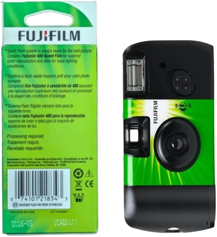 Fujifilm 400 (1 Pack QuickSnap Flash One-Time-Use Camera with Cap Keeper and Pixibytes Microfiber Cleaning Cloth...