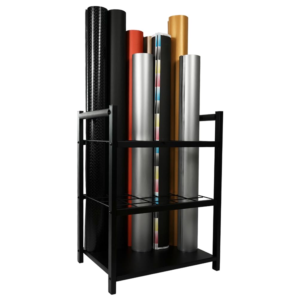 J JACKCUBE DESIGN Blueprint Storage Rack, Blueprint Metal Holder 20 Slots Rolling File Cart Organizer for Architectural Construction Plan, Wrapping Paper, Art Supplies (Black)- MK1301A