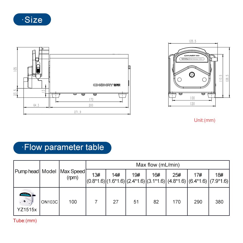 ON103C/YZ1515X High Flow Digital Transfer Peristaltic Pump Max Flow 380mL/min Small Intelligent Multi-Channel Laboratory Water Pump with Tubing 110v