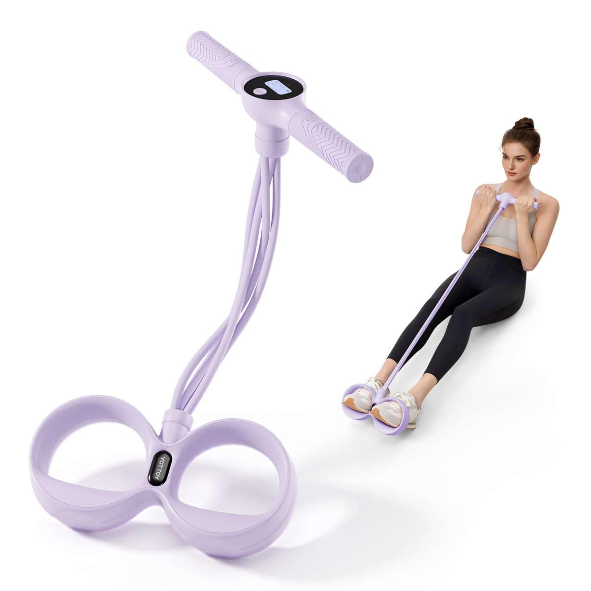 YOTTOY Smart Foot Pedal Puller with Digital Counter, Pedal Puller Resistance Band System with Handles for Full Body Stretching Yoga Home Workout, Purple