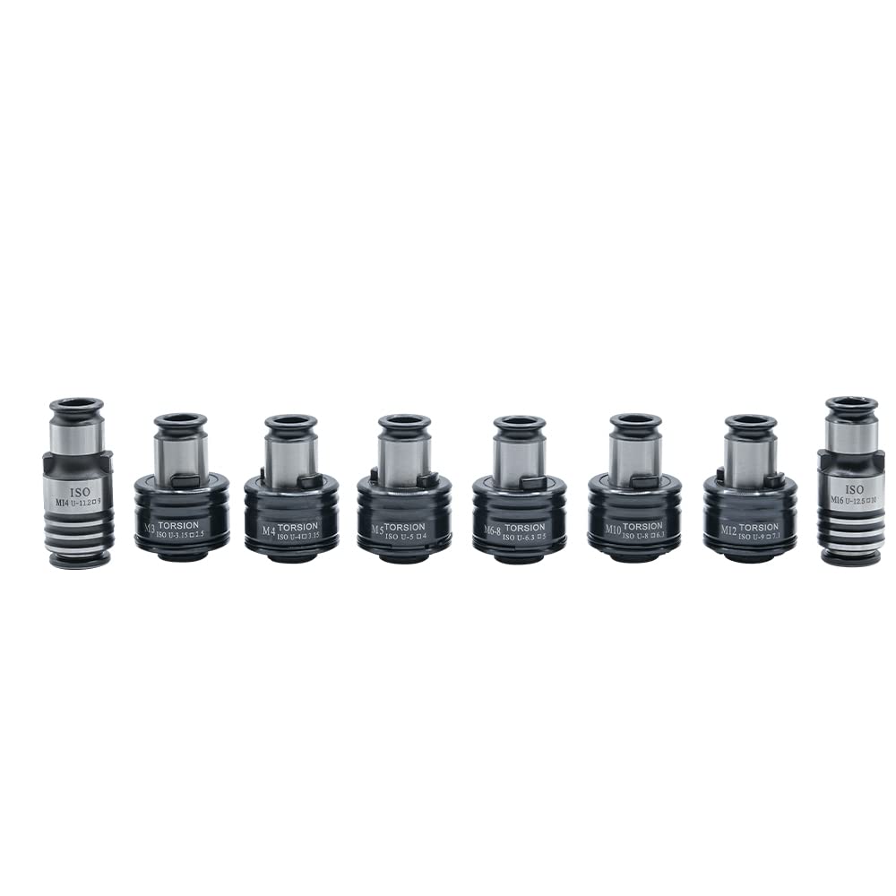 ZAC GT12 ISO Tapping Collets, 8PCS Torque Collets M3, M4, M5, M6/M8, M10, M12, M14, M16 Apply for M16R Tapping Machine
