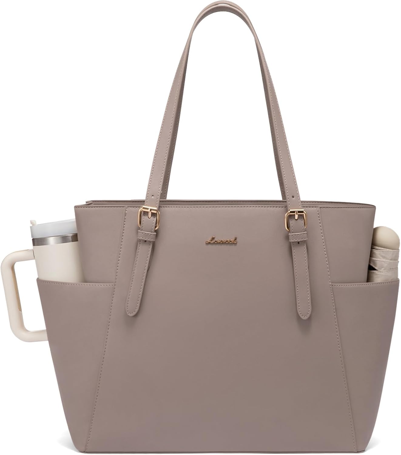 LOVEVOOK Women,15.6 Inch Commuter Laptop Tote Bag for Women With Large Cup Holder, Leather Work Tote Bag